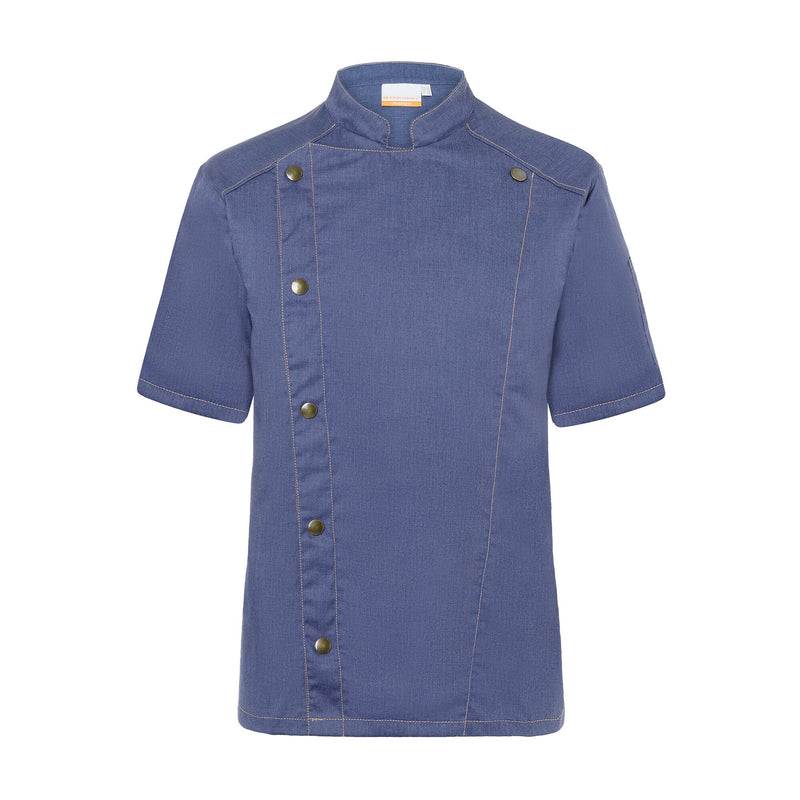 KARLOWSKY | Dżinsowa Bluza kucharska z krótkim rękawem - w stylu Vintage Niebieski - Rozmiar: 60