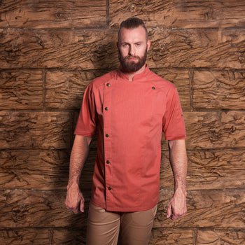 KARLOWSKY | Dżinsowa Bluza kucharska z krótkim rękawem - w stylu Vintage czerwony - Rozmiar: 60 - Prime Gastro