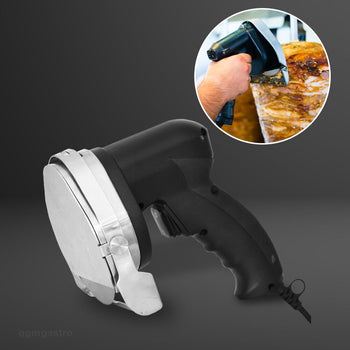 Elektryczna krajalnica do kebaba - wydajność: 60 kg/dzień - włącznie z nożem do cięcia i kamieniem do ostrzenia - Prime Gastro