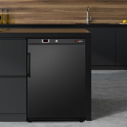 Mini chłodziarka magazynowa ECO – 200 litrów – z 1 drzwiami – wnętrze drzwi z tworzywa sztucznego – czarna