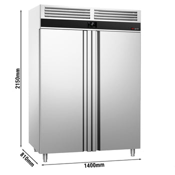 Szafa chłodnicza ze stali nierdzewnej PREMIUM - GN 2/1 - 1350L - 1400x810mm - 2 drzwi - chłodzenie wentylowane; samozamykające drzwi