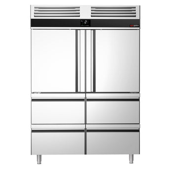 Chłodziarka ze stali nierdzewnej PREMIUM - GN 2/1 - 1400 litrów - z 2 półdrzwiami & 4 szufladami - Prime Gastro