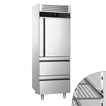 Chłodziarka ze stali nierdzewnej PREMIUM - GN 2/1 - 700 litrów - z 1 półdrzwiami & 2 szufladami - Prime Gastro