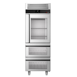 Chłodziarka ze stali nierdzewnej PREMIUM - GN 2/1 - 700 litrów - z 1 szklanymi drzwiami & 2 szklanymi szufladami