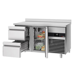 Stół chłodniczy PREMIUM - 1400x700 mm - z 1 drzwiami & 2 szufladami & z panelem tylnym