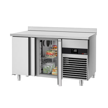 Stół Chłodniczy PREMIUM - 1400x700 mm - z 2 drzwiami & panelem tylnym - Prime Gastro