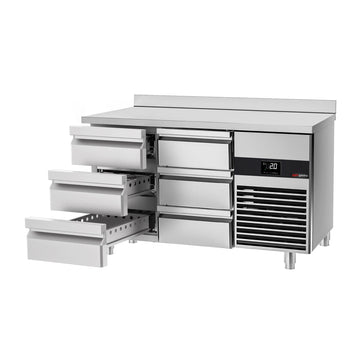 Stół chłodniczy PREMIUM - 1400x700 mm - 6 szuflad & z panelem tylnym - Prime Gastro