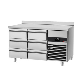 Stół chłodniczy PREMIUM - 1400x700 mm - 6 szuflad & z panelem tylnym - Prime Gastro