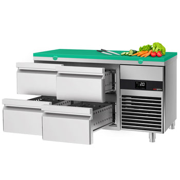 Stół chłodniczy PREMIUM - 1400x700mm - z 4 szufladami - włacznie z deską do krojenia zielona - Prime Gastro