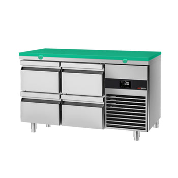 Stół chłodniczy PREMIUM - 1400x700mm - z 4 szufladami - włacznie z deską do krojenia zielona - Prime Gastro