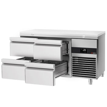 Stół chłodniczy PREMIUM - 1400x700mm - z 4 szufladami - włącznie z deską do krojenia biała - Prime Gastro