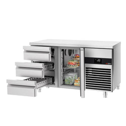 Stół chłodniczy PREMIUM - 1400x700 mm - z 1 drzwiami & 3 szufladami