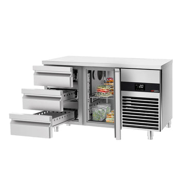 Stół chłodniczy PREMIUM - 1400x700 mm - z 1 drzwiami & 3 szufladami - Prime Gastro