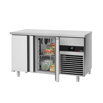 Stół chłodniczy PREMIUM - 1400x700 mm - z 2 drzwiami - włącznie z deską do krojenia zielona - Prime Gastro