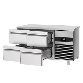 Stół chłodniczy PREMIUM - 1400x700mm - z 4 szufladami - włącznie z deską do krojenia biała - Prime Gastro