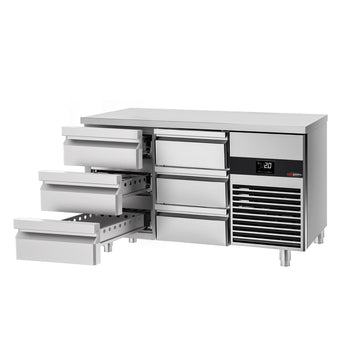 Stół chłodniczy PREMIUM - 1400x700mm - z 6 szufladami - włącznie z deską do krojenia czerwona - Prime Gastro