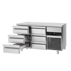 Stół chłodniczy PREMIUM - 1400x700mm - z 6 szufladami - włącznie z deską do krojenia zielona