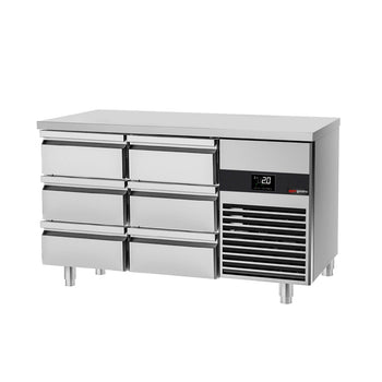 Stół chłodniczy PREMIUM - 1400x700mm - z 6 szufladami - włącznie z deską do krojenia zielona - Prime Gastro