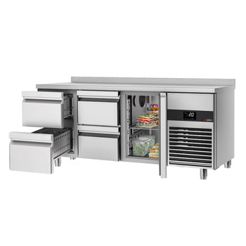 Stół chłodniczy PREMIUM - 1865x700 mm - z 1 drzwiami & 4 szufladami & z panelem tylnym - Prime Gastro