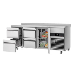 Stół chłodniczy PREMIUM - 1865x700 mm - z 1 drzwiami & 4 szufladami & z panelem tylnym