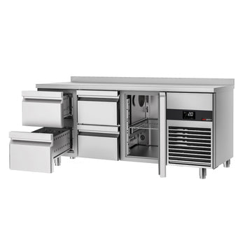 Stół chłodniczy PREMIUM - 1865x700 mm - z 1 drzwiami & 4 szufladami & z panelem tylnym - Prime Gastro