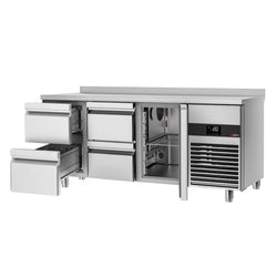 Stół chłodniczy PREMIUM - 1865x700 mm - z 1 drzwiami & 4 szufladami & z panelem tylnym