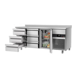 Stół chłodniczy PREMIUM - 1865x700 mm - z 1 drzwiami & 6 szufladami & z panelem tylnym