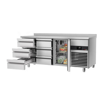 Stół chłodniczy PREMIUM - 1865x700 mm - z 1 drzwiami & 6 szufladami & z panelem tylnym - Prime Gastro