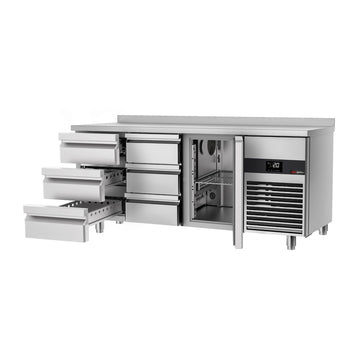 Stół chłodniczy PREMIUM - 1865x700 mm - z 1 drzwiami & 6 szufladami & z panelem tylnym - Prime Gastro