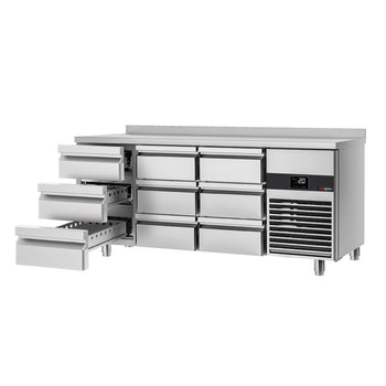 Stół chłodniczy PREMIUM - 1865x700 mm - 9 szuflad & panel tylny - Prime Gastro