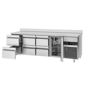 Stół chłodniczy PREMIUM - 2330x700 mm - z 1 drzwiami & 6 szufladami & panelem tylnym - Prime Gastro