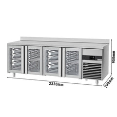 PREMIUM Refrigerated Table - 2300x700 mm - with 4 glass doors & rear panel