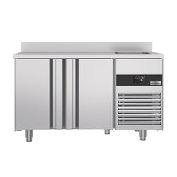 Stół chłodniczy PREMIUM - 1430x700 mm - z 2 drzwiami, 1 zlewem po prawej stronie & panelem tylnym