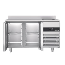 Stół chłodniczy PREMIUM - 1430x700 mm - z 2 drzwiami, 1 zlewem po prawej stronie & panelem tylnym