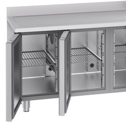 Stół chłodniczy PREMIUM - 1900x700 mm - z 3 drzwiami, 1 zlewem po prawej stronie & panelem tylnym