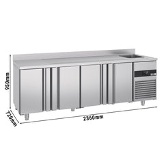 PREMIUM Refrigerated Table - 2360x700 mm - with 4 doors, 1 sink on the right & rear panel