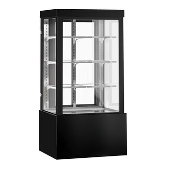 Witryna ekspozycyjna na ciasta - 1000 mm - z oświetleniem LED, 3 półkami & lustrzanym panelem przednim - czarna - Prime Gastro