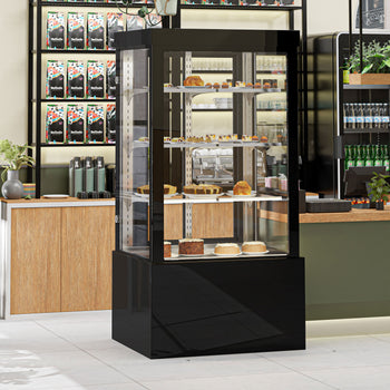 Witryna ekspozycyjna na ciasta - 1000 mm - z oświetleniem LED, 3 półkami & lustrzanym panelem przednim - czarna - Prime Gastro