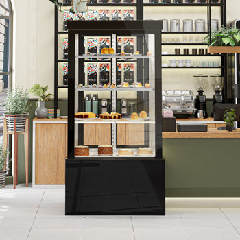 Witryna ekspozycyjna na ciasta - 1000 mm - z oświetleniem LED, 3 półkami & lustrzanym panelem przednim - czarna - Prime Gastro