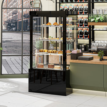 Witryna ekspozycyjna na ciasta - 1000 mm - z oświetleniem LED, 3 półkami & lustrzanym panelem przednim - czarna - Prime Gastro