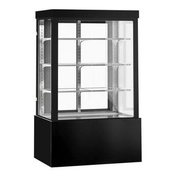 Witryna ekspozycyjna na ciasta - 1200 mm - z oświetleniem LED, 3 półkami & lustrzanym panelem przednim - czarna - Prime Gastro