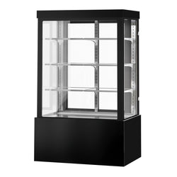 Witryna ekspozycyjna na ciasta - 1200 mm - z oświetleniem LED, 3 półkami & lustrzanym panelem przednim - czarna