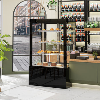 Witryna ekspozycyjna na ciasta - 1200 mm - z oświetleniem LED, 3 półkami & lustrzanym panelem przednim - czarna - Prime Gastro