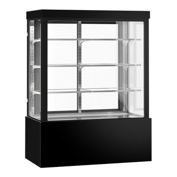Witryna ekspozycyjna na ciasta - 1500 mm - z oświetleniem LED, 3 półkami & lustrzanym panelem przednim- czarna - Prime Gastro