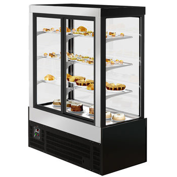 Witryna ekspozycyjna na ciasta - 1500 mm - z oświetleniem LED, 3 półkami & lustrzanym panelem przednim- czarna - Prime Gastro
