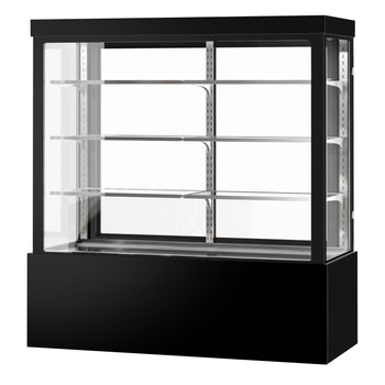 Witryna ekspozycyjna na ciasta - 1800 mm - z oświetleniem LED & 3 półkami - lustrzanym panelem przednim - czarna - Prime Gastro