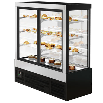 Witryna ekspozycyjna na ciasta - 1800 mm - z oświetleniem LED & 3 półkami - lustrzanym panelem przednim - czarna - Prime Gastro