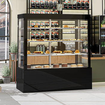 Witryna ekspozycyjna na ciasta - 1800 mm - z oświetleniem LED & 3 półkami - lustrzanym panelem przednim - czarna - Prime Gastro