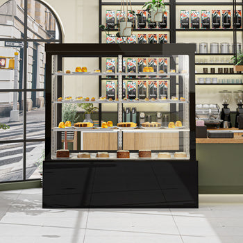 Witryna ekspozycyjna na ciasta - 1800 mm - z oświetleniem LED & 3 półkami - lustrzanym panelem przednim - czarna - Prime Gastro