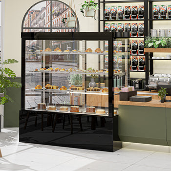 Witryna ekspozycyjna na ciasta - 1800 mm - z oświetleniem LED & 3 półkami - lustrzanym panelem przednim - czarna - Prime Gastro